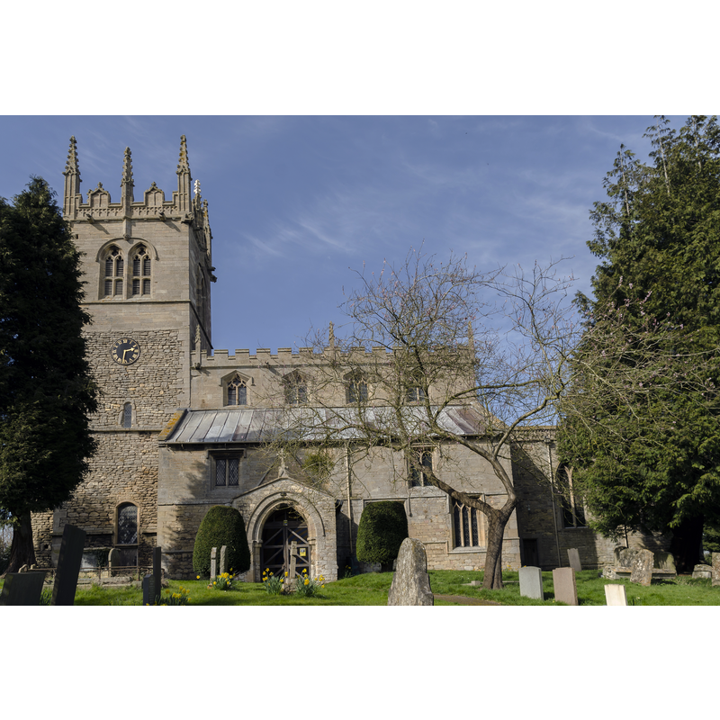 Source caption: "The church dates from the 11th century onwards and consists of a west tower with a circular stair turret, nave with north and south aisles, south porch, rectangular chancel with north aisle [...] restored in 1845. Most of the internal fittings are 19th century."