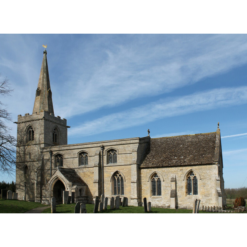 Source caption: "The Domesday Book records that there was a Church here but little remains of this early pre-Conquest Church save small areas of herringbone masonry in the south wall of the Nave to the east of the door. The south doorway is of the 13th century with dog-toothed ornament of the chamfer."