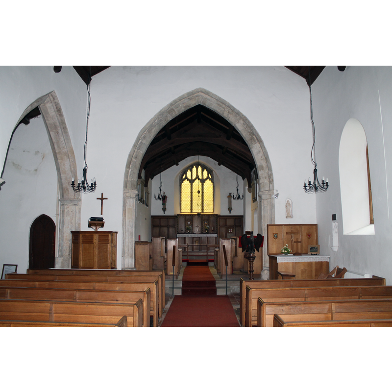 Source caption: "Interior, Holy Trinity church, Bilsby [...] A 3 bay north arcade with octagonal piers."