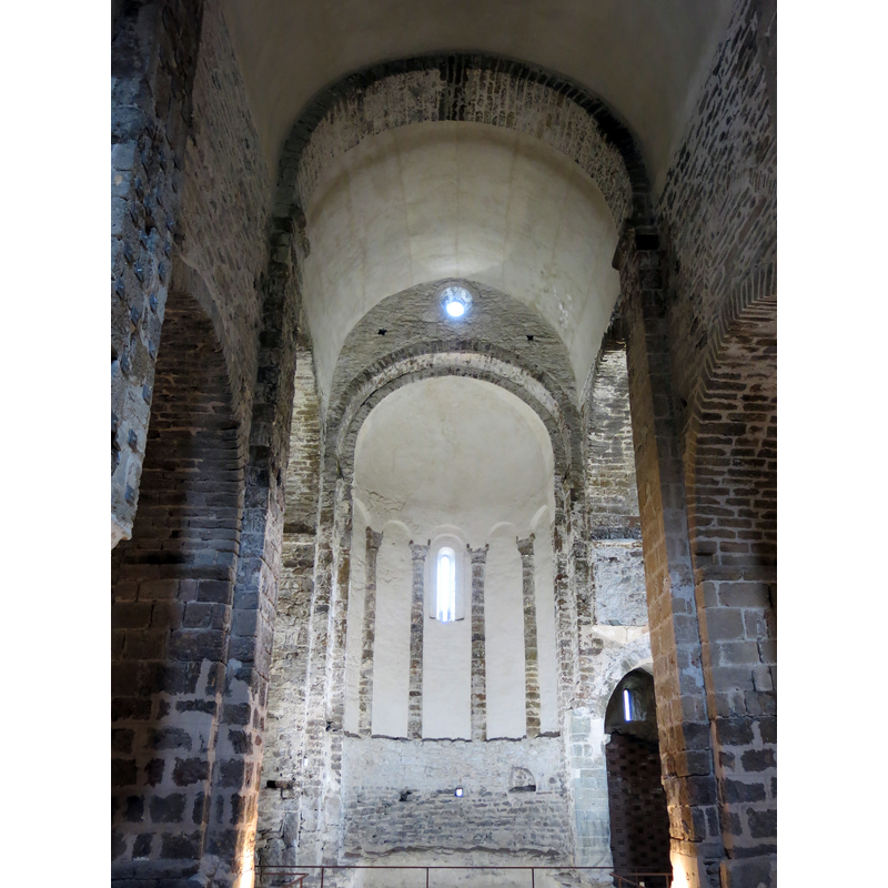 interior view of the monastic church of Sant Quirze with the main apse at the far end
