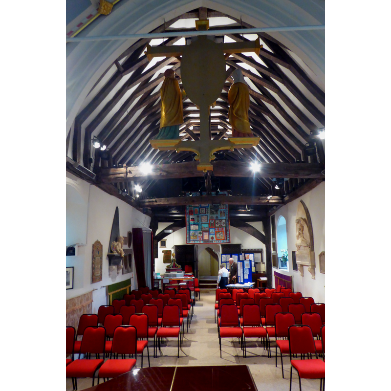 partial view of the font and cover at the far [west] end, left [south] side