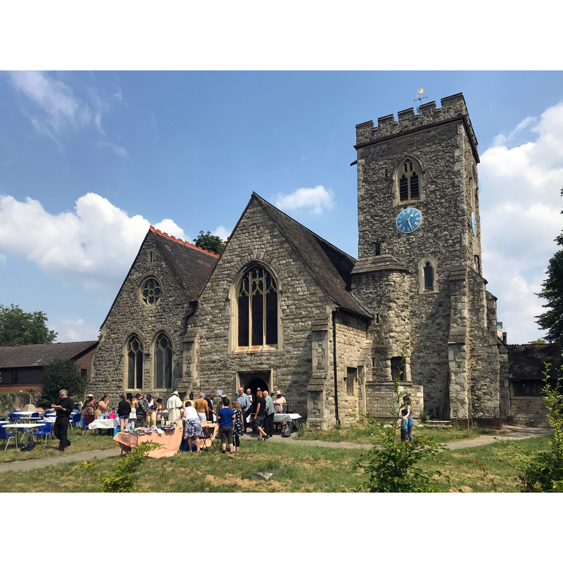 Source caption: "St Mary's parish church, Willesden, London NW10, seen from west-southwest".