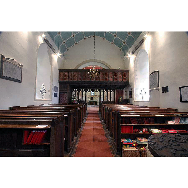 view taken from the left side of the old font -- the disproportionate modern chancel screen blocks the view of the lovely chancel