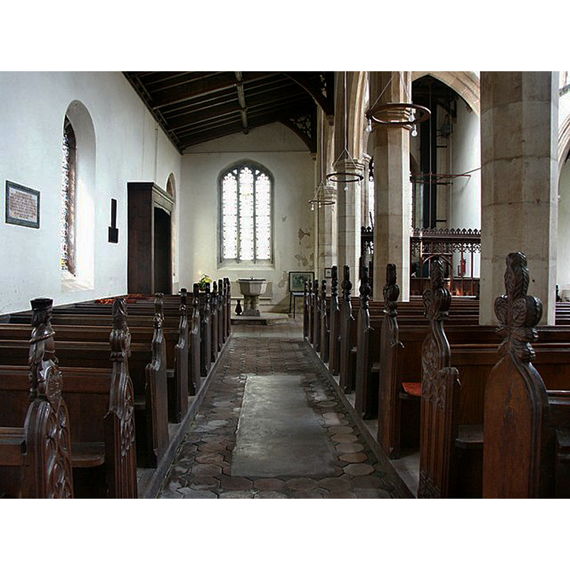 Source caption: " Interior of St Andrew, Halton Holegate The south aisle, looking west towards the font."