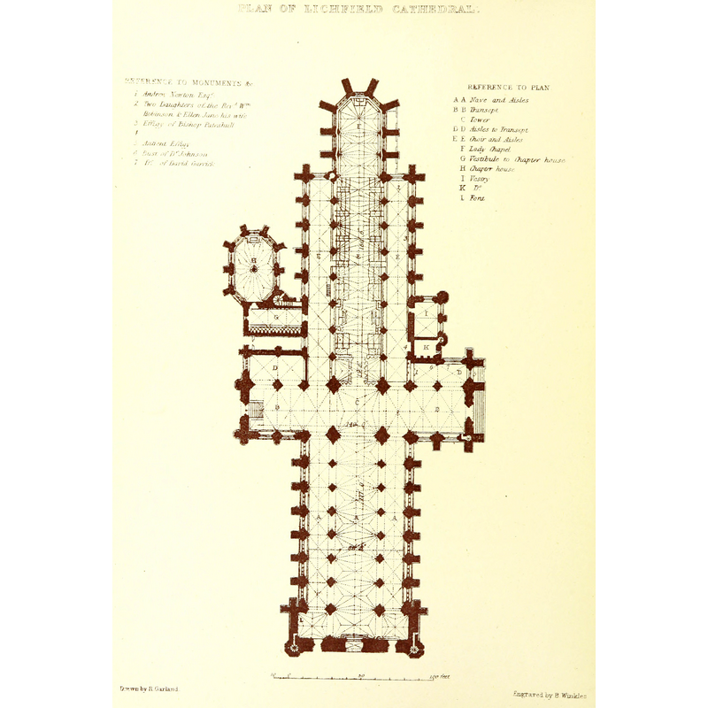 the font, coded 'L', is shown at the west end of the north aisle in this ca. 1890 plan