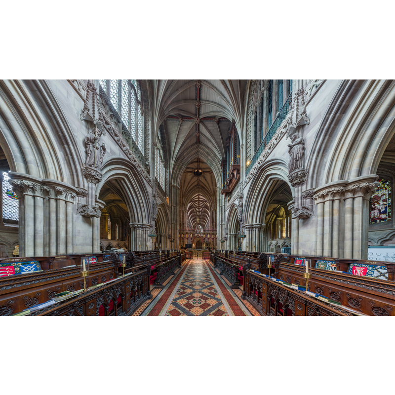 Source caption: "Looking west in the choir of Lichfield Cathedral".