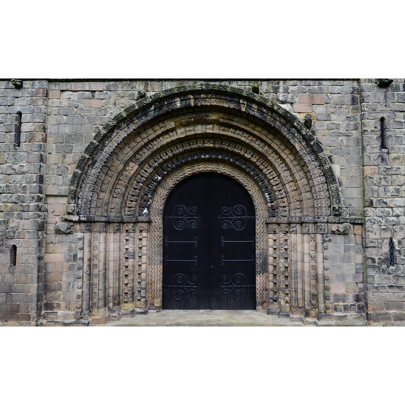 Source caption: "Tutbury: St. Mary's Church: The Norman West Front with its six orders"