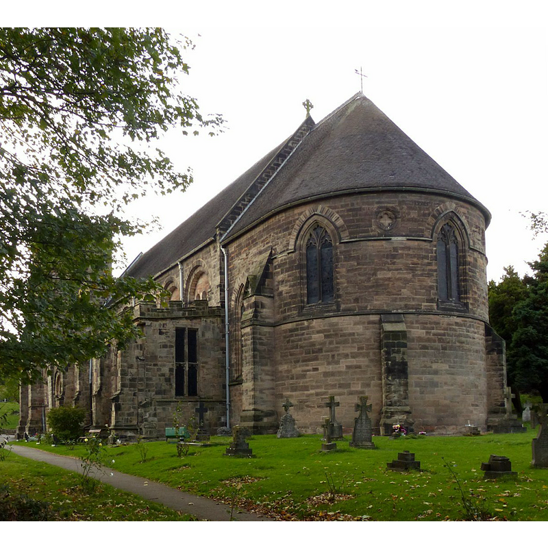 Source caption: "The east end showing Street's apse of 1868. It is said that the curve follows the line of foundations of an early apse uncovered during the building but this has not been confirmed."