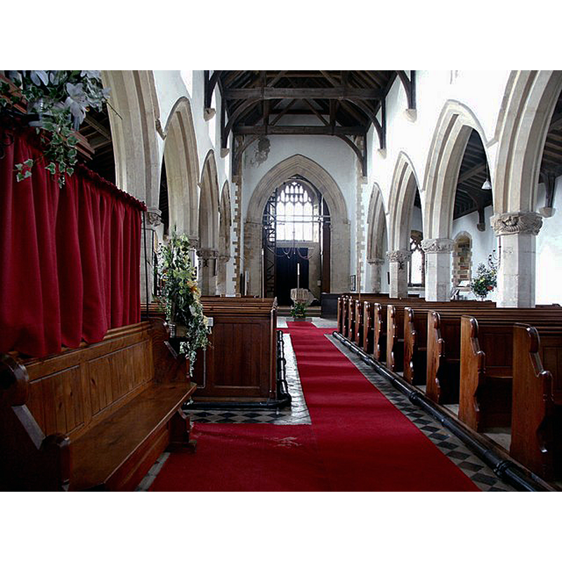with the modern font at the far end, by the church tower