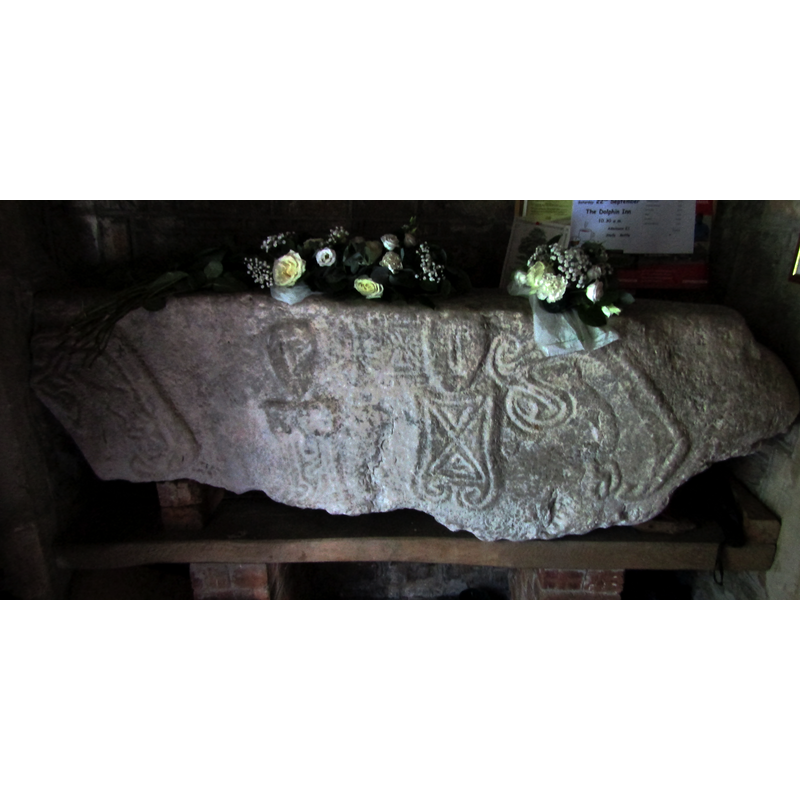 The Leper Stone; some sources claim it to be a hogback stone from Viking times -- "The sculptured stone in Llanrhidian Church was found a few years ago, almost buried out of sight, beneath the accumulated soil just in front of the western doorway of the tower. I adhere to the opinion that it is the remains of an old stone coffin with one side broken off. Others suppose it to be the base of an ancient cross. The carving and delineation of the two human figures (a male and a female) are of the rudest description, mere caricatures of humanity, so to speak, and indicate an early date. I quite agree with you in thinking it to be pre-Norman. The stone is 7 ft. long by 1 ft. 5 1/2 in. at the broadest end, and 1 ft. wide at the other." [source: J. Romilly Allen, in Archaeologia Cambrensis, 5th series, no. 17 (Jan. 1888): 174ff.]