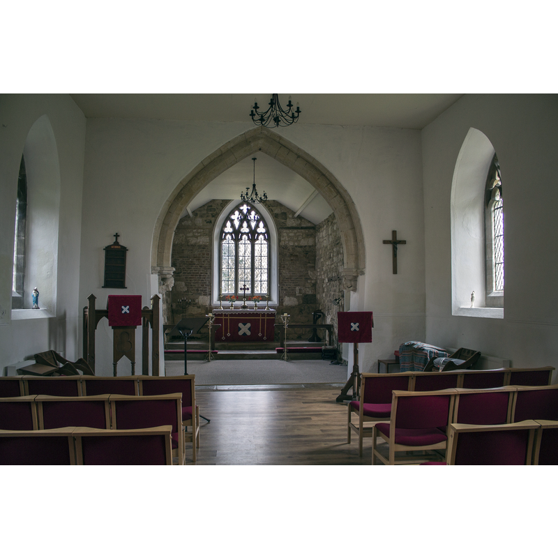 Source caption: "All fittings are C20 apart from the C17 octagonal font bowl with moulded rim which is now outside the door following extensive renovations and modernisation.A major refurbishment project for Beesby Church started in 2001. This is now completed."