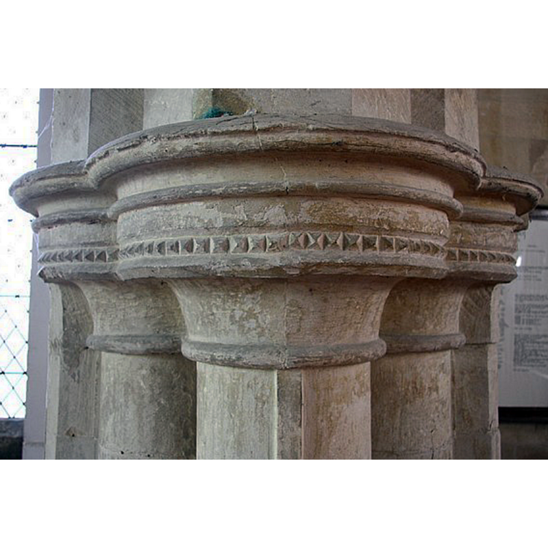 Source caption: "Early English respond. 13th century trefoil respond with nailhead decoration in St.Luke's church"