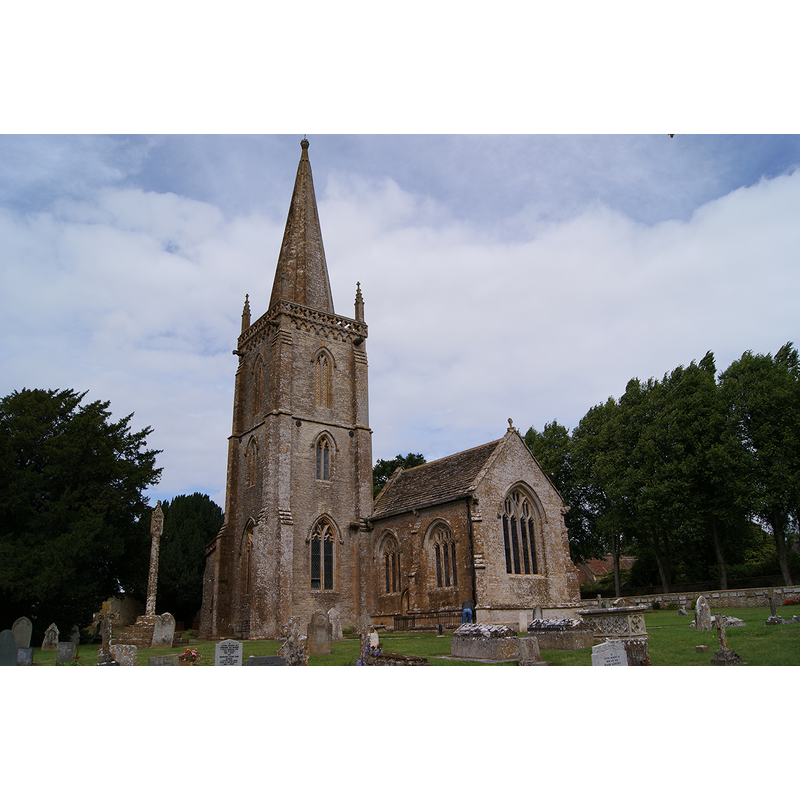 Source caption: "Trent Church (St. Andrews), 28 July 2015. 13th Century Early English enlarged and refashioned in 14th Century Decorated and 15th Century Perpendicular. Restored 1840. Pictured is the south elevation. The lateral tower has one of the three ancient stone spires of Dorset."