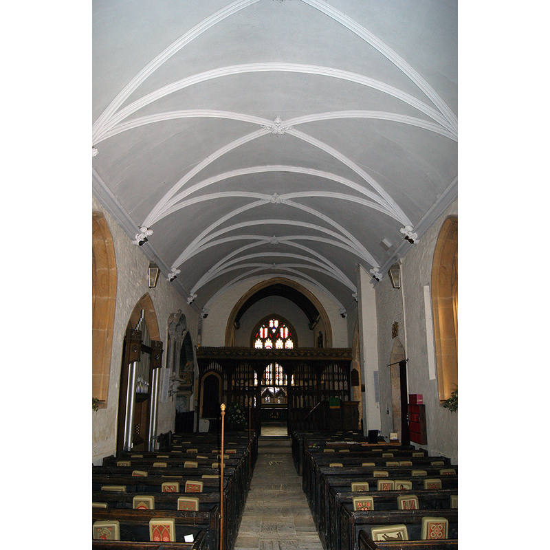 Source caption: "Trent Church (St. Andrews), 28 July 2015. Pictured is the 13th Century Early English nave with quadripartite vault although the windows are 15th Century Perpendicular."