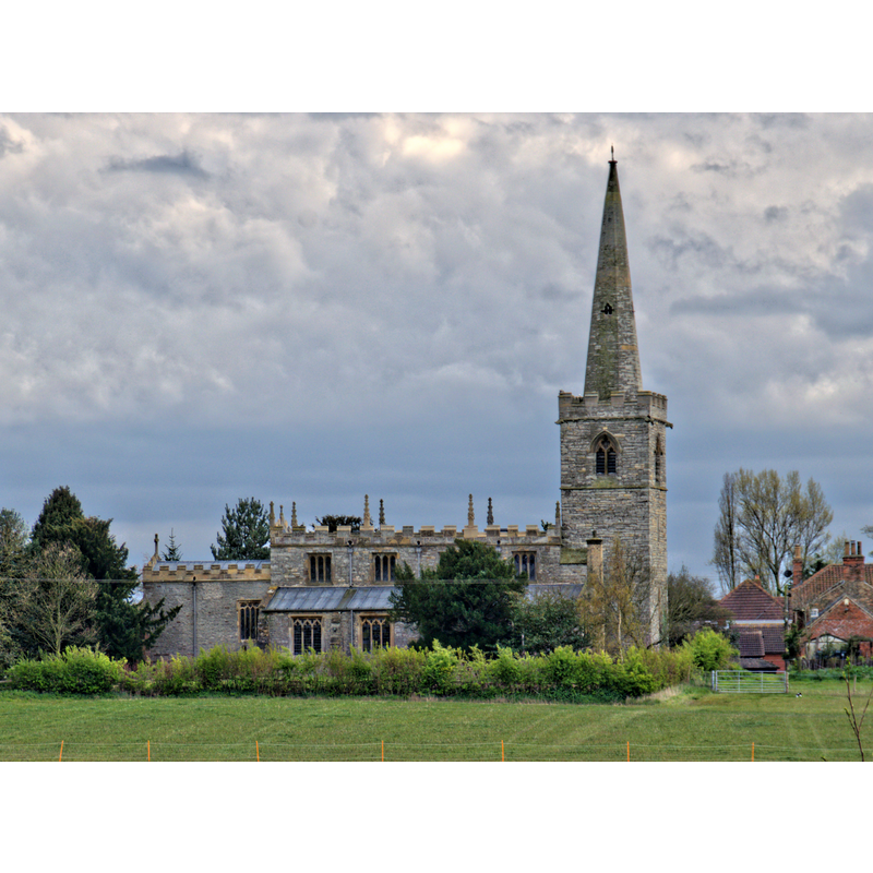 Source caption: "The body of the church dates from the 13th century, in Early English style, including aisles and the lower part of the tower. The spire and chancel date from the 14th century, the latter being rebuilt in 1840. The clerestory is a 16th century addition, and the nave roof is of this date, although restored in 1768. There was further extensive restoration in 1880."