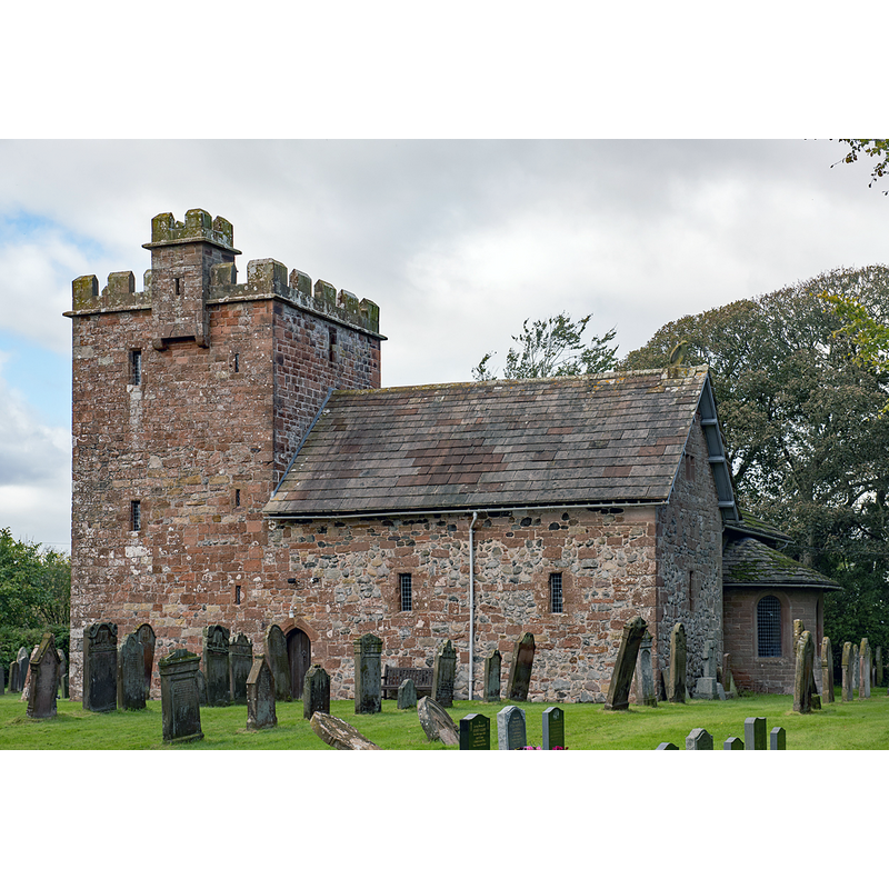 Source caption: "St John's Church dates from the very early 14th Century, but fell into disrepair following the dissolution of Holme Cultram Monastery in 1583. Due to the generosity of Miss Sarah Losh of Wreay [...] and a Canon Simpson, Vicar of Holm Cultram, the Church was restored in 1843 in strict conformity with the original Anglo-Norman style."