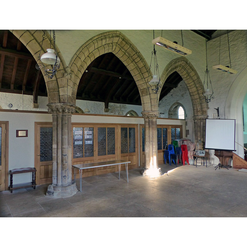 Source caption: "Church of St Peter, Newton-on-Trent. The early 13th century Early English north aisle arcade, with the recently added community facilities."