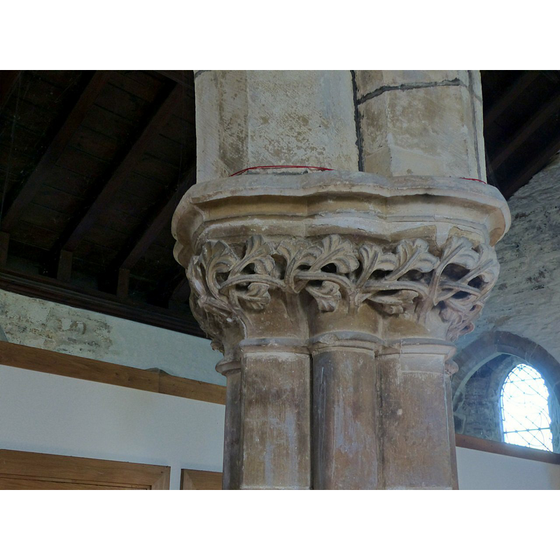 Source caption: "Church of St Peter, Newton-on-Trent. Delicately carved capital of the north aisle arcade, early 13th century."