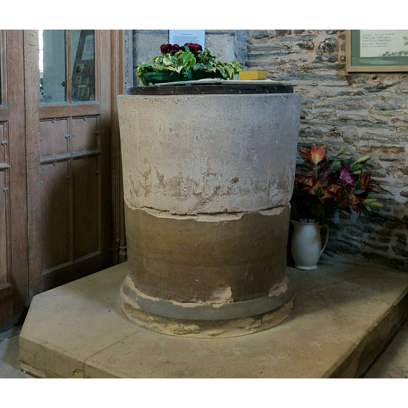 Source caption: "Church of St Peter, Newton-on-Trent. The Norman font."