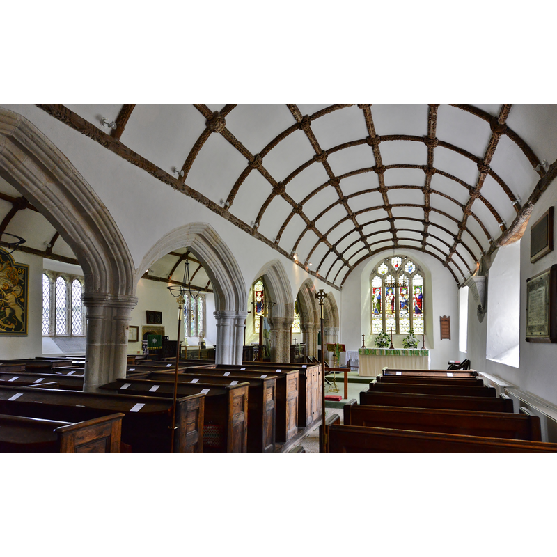 Source caption: "St. Samson's Church: Looking to the nave from the south aisle. The two distinctive wagon roofs can be seen."