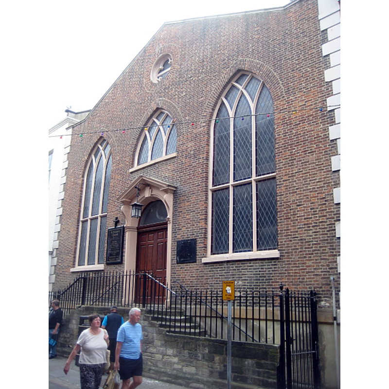 Source caption: "Church of St. Ninian, Baxtergate. This grade II* listed Catholic Church is dated 1776-1778. The brick front is part of the street line in Baxtergate. An unusual example of an C18 church with Gothic detail to windows and a classical doorway, and the front integrated with the street."