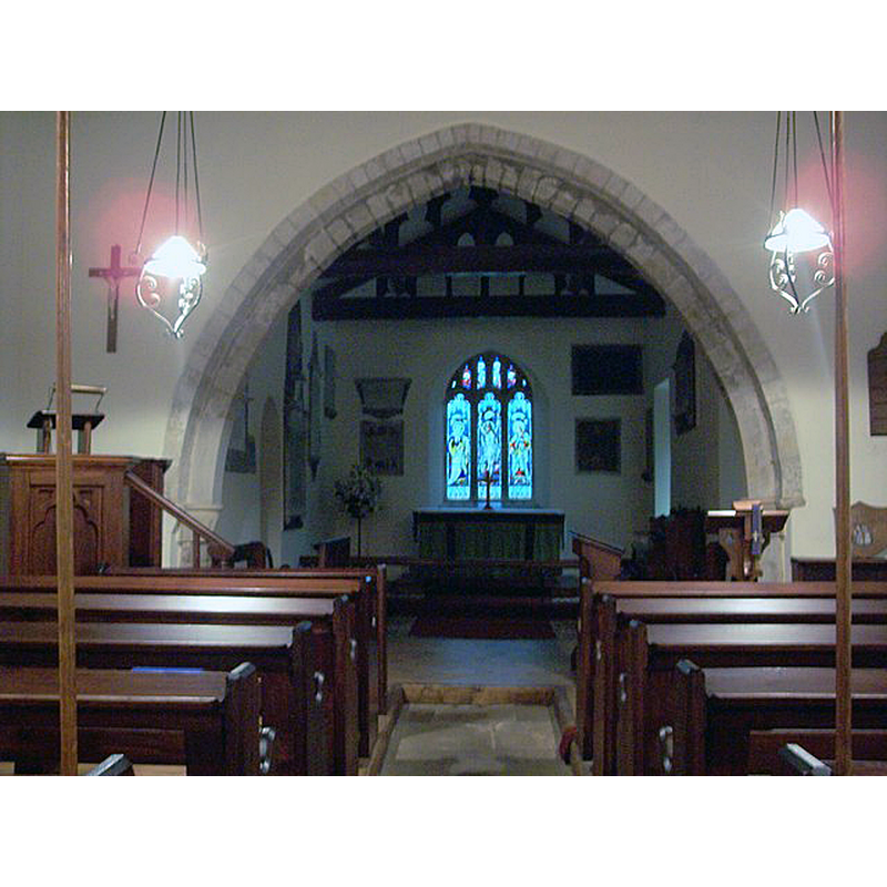 Source caption: "All Saints Church, Hawnby - Interior. All Saints has recently become a 'poetry shrine' - a place where poetry may be found and read, but also a place where poets may leave their work for others to see."