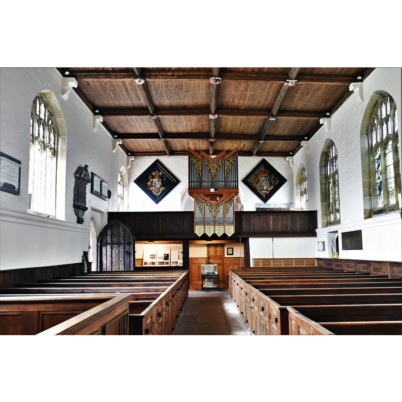 Source caption: "Coxwold, St. Michael's Church: The nave and organ installed in 1972 by Church & Sons"