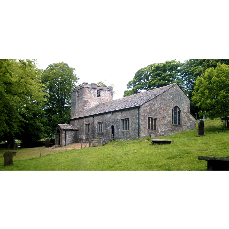 Source caption: "St Peter's, East Marton. A church with a curious mixture of styles, the tower being mostly Norman, but the rest having been much modified by the rector, the Rev John Heber in 1769."