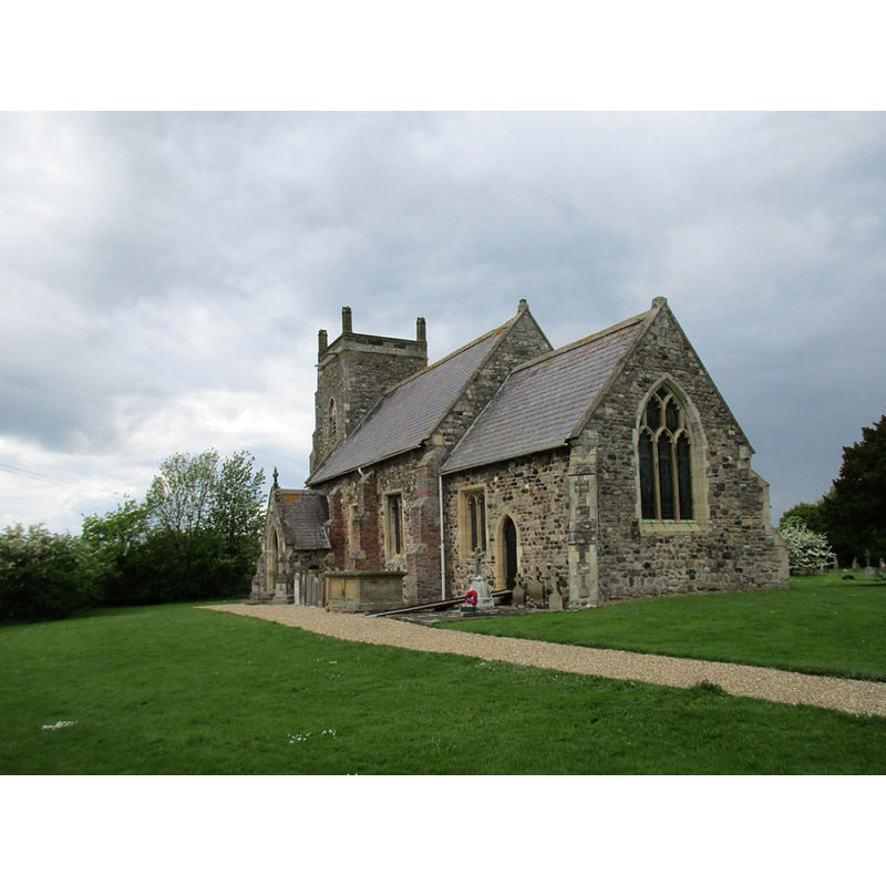 Source caption: "St. Margaret's church, Long Riston. A terrible example of the fad for tidying up churchyards in the 1960s and 70s. It looks as if the few remaining monuments and the church have been swept up into a heap and dumped in the middle of a sea of grass."