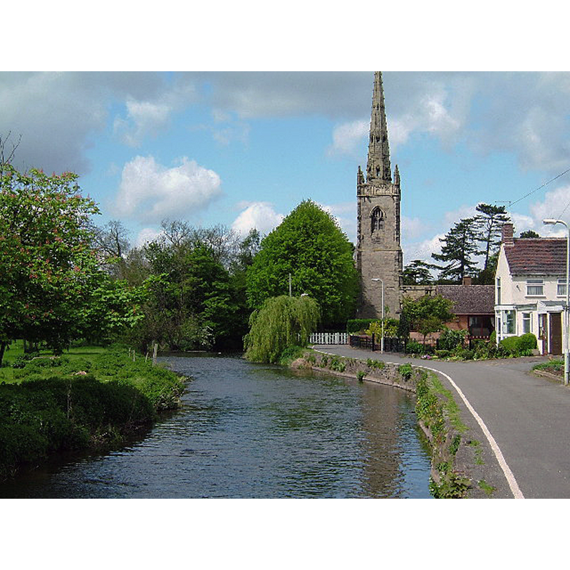 Source caption: "Witherley Church. Situated by the side of the River Anker. This river is the Warwickshire / Leicestershire boundary here, so the church is just in Leicestershire, along with the village of Witherley."
