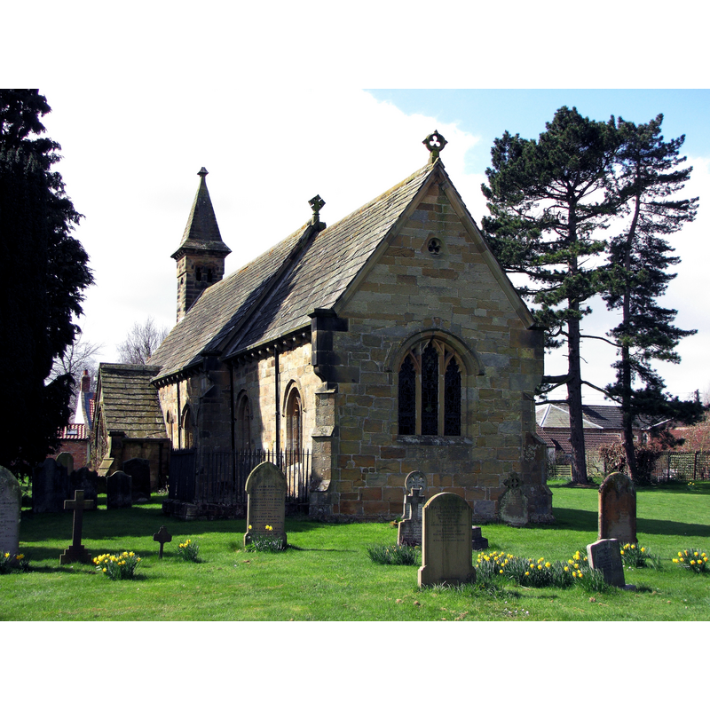 Source caption: "St Leonard's Church, Thornton-le-Street. Described in 1890 as "a small neat structure, consisting of nave, chancel, porch, and small belfry with two bells, on the west gable. There are indications in the architecture of the oldest portions that point to the twelfth century as the period of erection. In 1855, the edifice was restored in the Early English style, when the Norman chancel arch was replaced by a pointed one"."