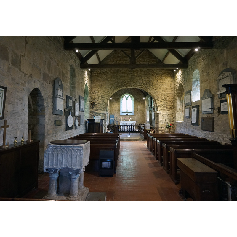with the old font in the foreground, by the south entranceway