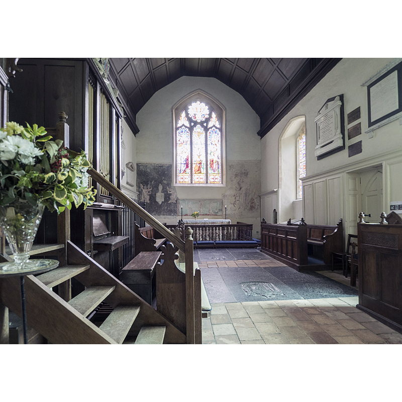 the mural paintings on the east wall had been vandalised in 2016 but had been restored when this photograph was taken in October 2017