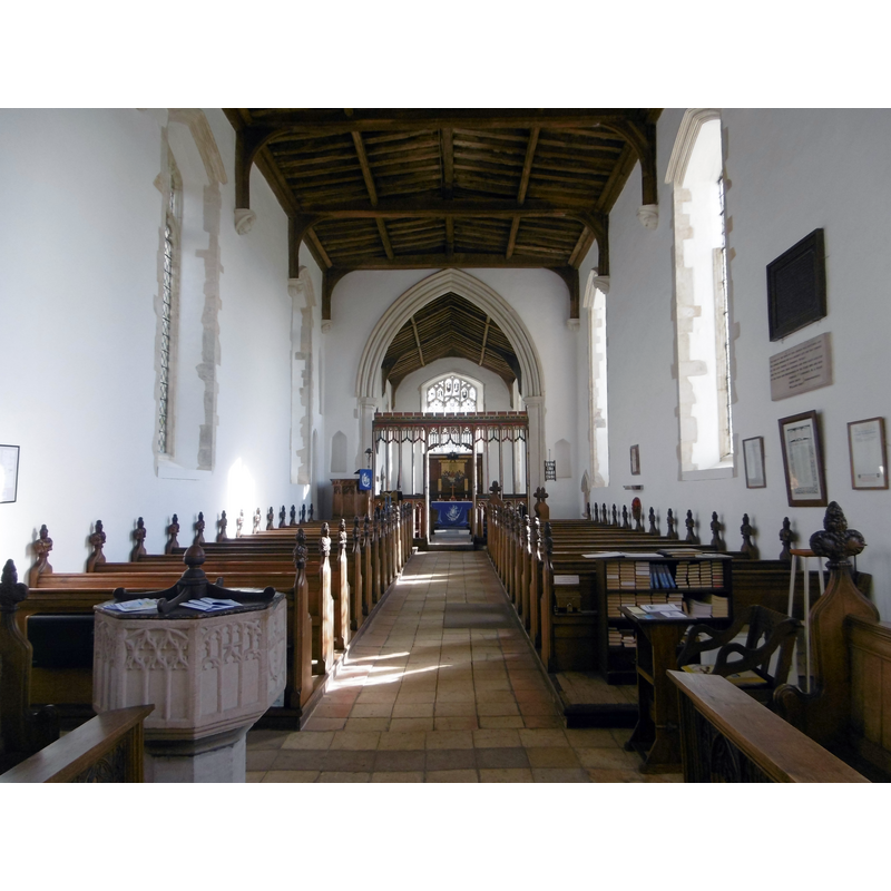 Source caption: "Interior of St Mary's Church, Parham. The windows to the nave and chancel of St Mary's Church are Perpendicular, as is the screen to the chancel."