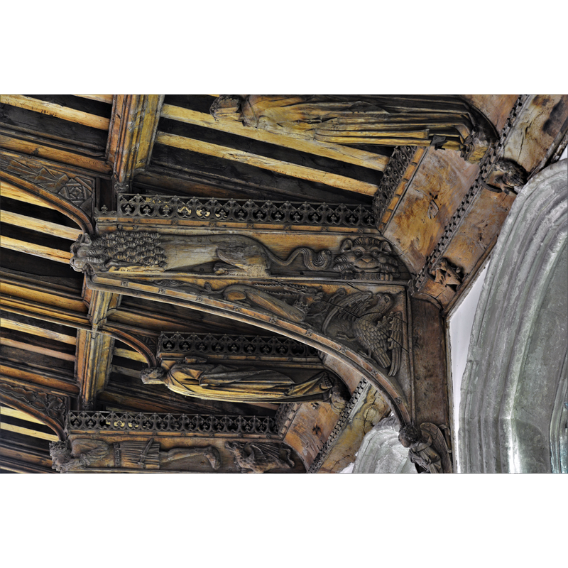 Source caption: "Mildenhall, St. Mary and St. Andrew's Church: Superlative carving in the north aisle roof"