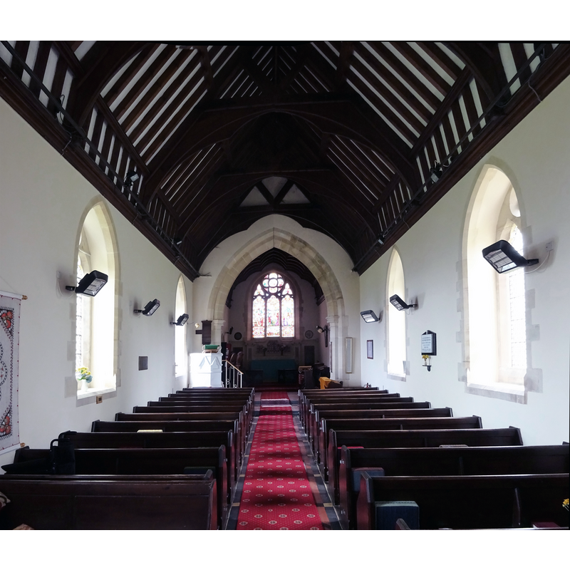 the present church is a mid-19thC re-building on a site near the disappeared medieval church demolished ca. 1800 [cf. FontNotes]