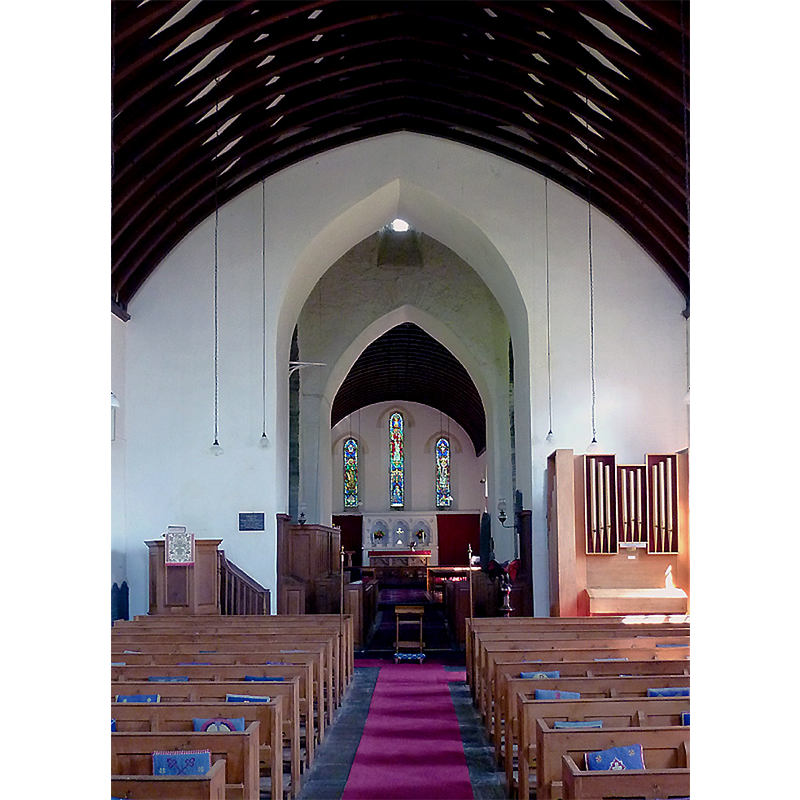 Source caption: "The Church of St. David (interior), Llanddewi-Brefi, Ceredigion. The church has a particularly fine twelfth century Norman Tower. Much of the rest of the church had to be rebuilt in Victorian times."