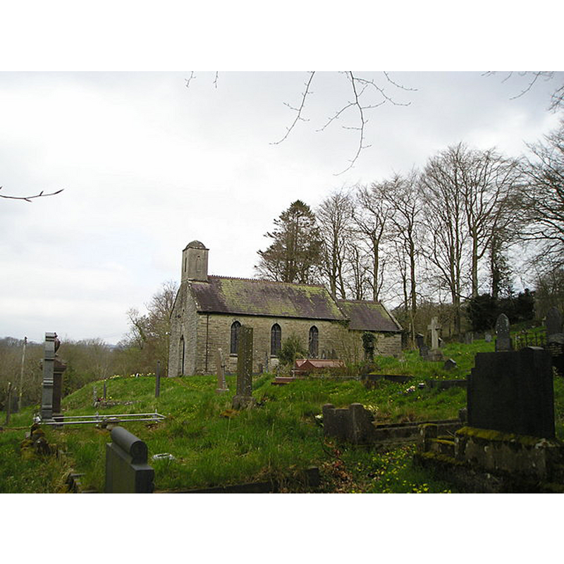 Source caption: "Llanfair Orllwyn Church. This church is in an isolated spot on a dead-end road and it is difficult to imagine why it was built in this spot, so far from the nearby villages. Perhaps the explanation is that there was an earlier church on this spot centuries ago, and at that time people did live close by, in houses that no longer exist."