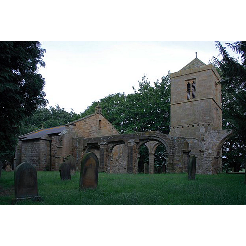 Source caption: "Whorlton Old Church. A northern aspect of the old church of Holy Cross which dates back to the late Norman period and is partially in ruins."