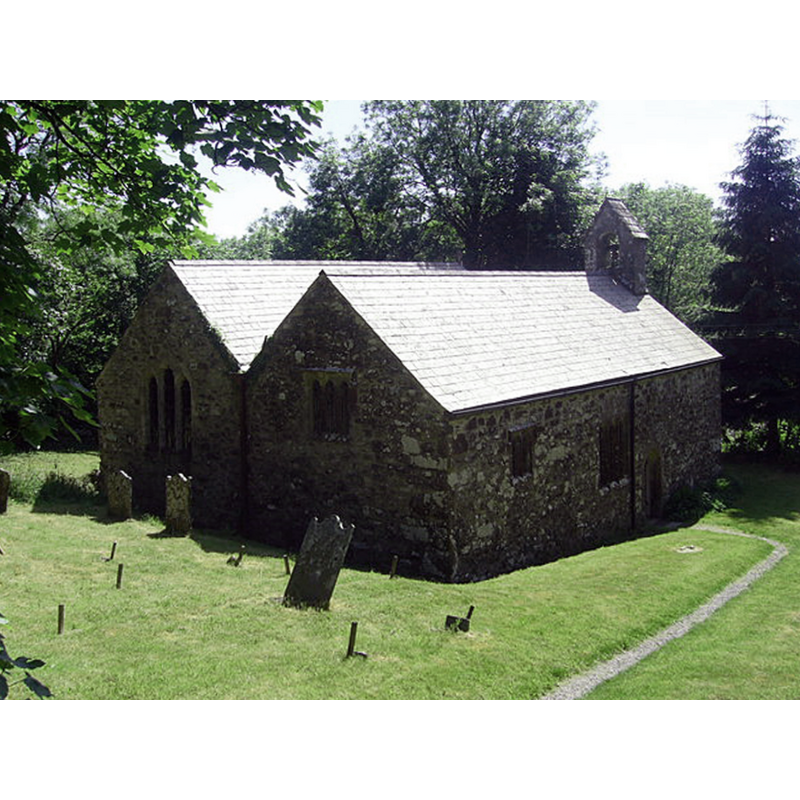 Source caption: "Originally, as just the northern half of the structure (on the right), this was a single-celled chapel belonging to Black Monks of the Tironian Order at St Dogmael's Abbey, Llandudoch near Cardigan. The southern half was added in the ?C15, and rebuilt in 1889 - two cottages abutting had to be pulled down.[...] the church now lies some distance away from the present village of Mynachclog-ddu but old maps show this as the centre."