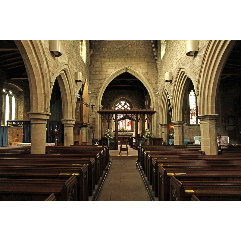 Source caption: "Looking east in St.Mary's church with 14th century arcades and chancel arch"