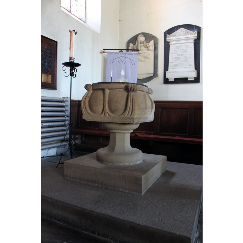 only the basin is original; the stem, lower base and plinth are modern