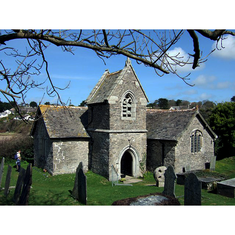 Source caption: "St. Michael's, Porthilly. A lovely little church in a splendid setting next to the beach at Porthilly, near Rock, Cornwall. The church dates from the C12th and much survives from this time though there have been additions "