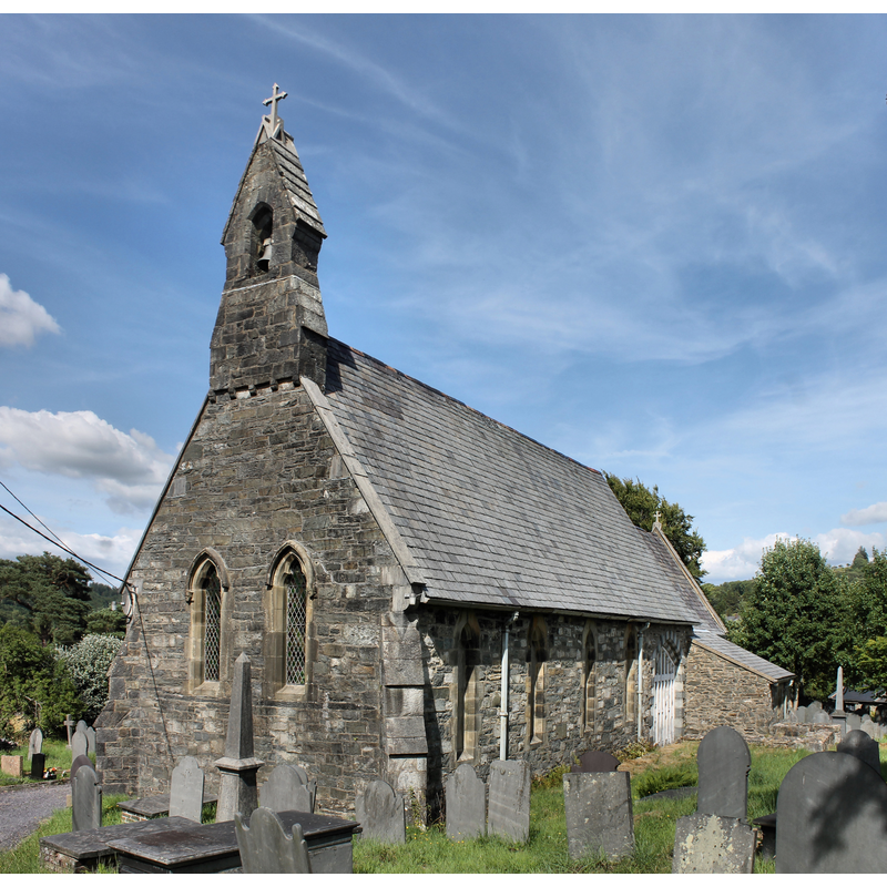 Source caption: "Eglwys Sant Tudclud [...] Parish Church of St Tudclud, Penmachno [...] The church was built following demolition of old church c1857."
