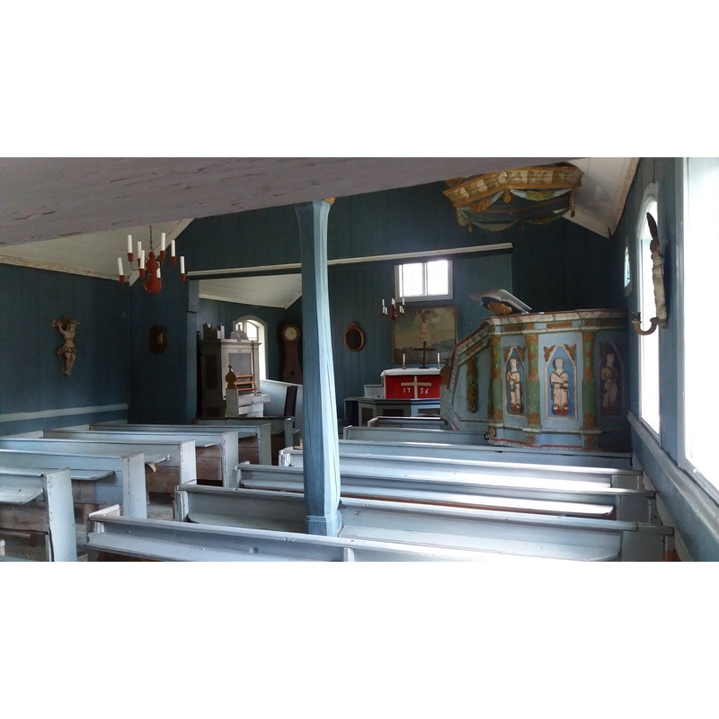 Source caption: "Härjevads gamla kyrka, numera placerad på Västergötlands museum i Skara."