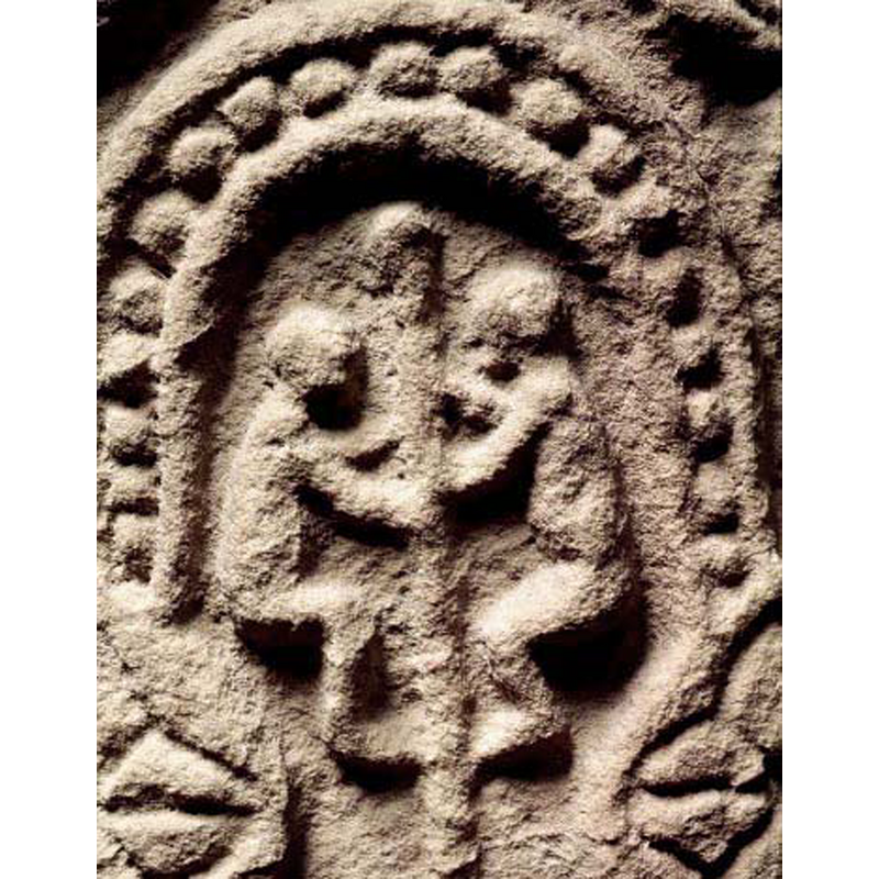 Source caption; "Dopfunt, sandsten, Bestiarius skola, början av 1200-talet, detalj. Snabbinv."