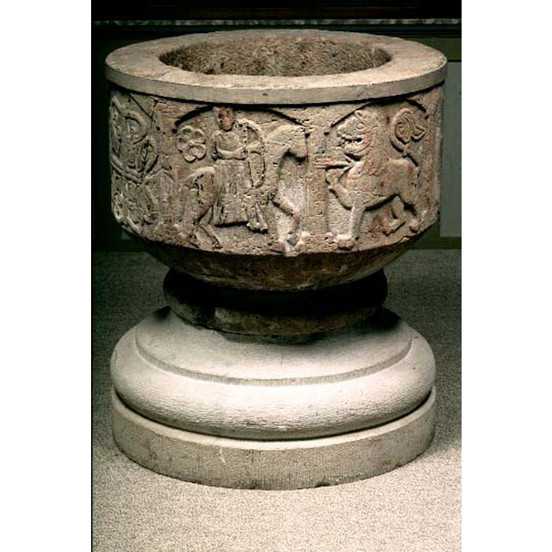 the fight between the mounted archer and the lion is seen across two arches here -- notice the modern replacement base