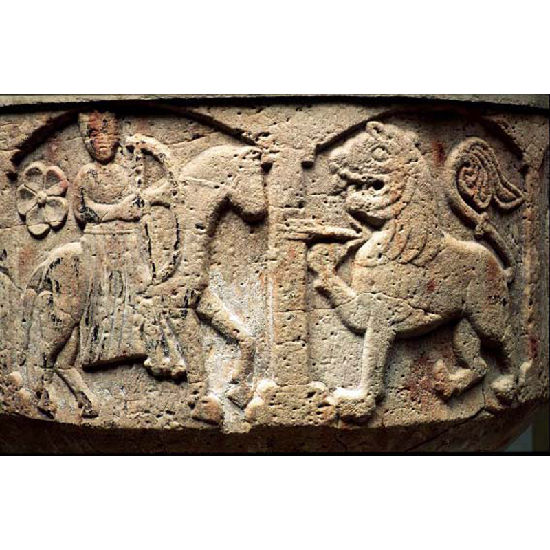 notice the large floral motif behind the centaur