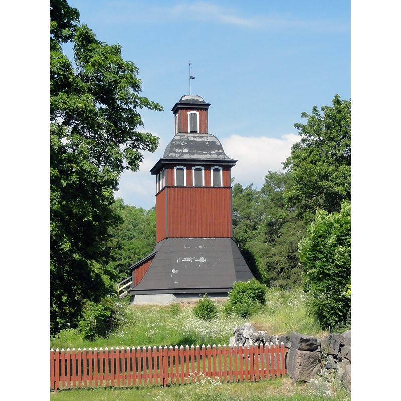 The bell tower is quite a distance north of the church building.