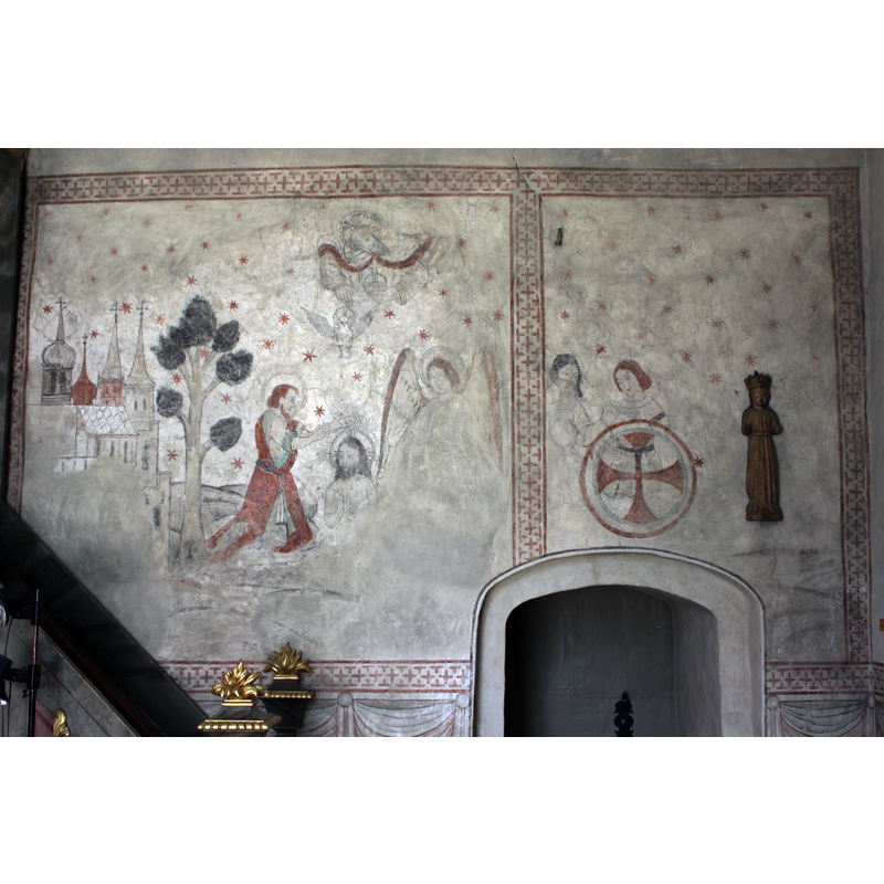 Source caption: "Norra korväggen mot sakristia i Lohärads kyrka."